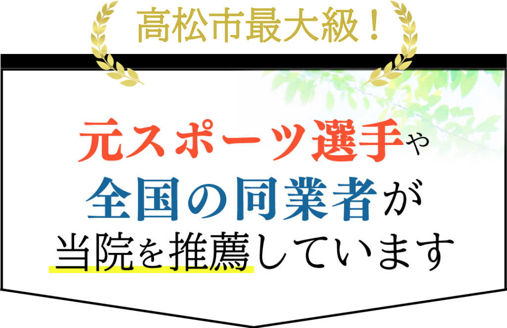 高松市最大級! 元スポーツ選手、全国の同業者が当院を推薦しています