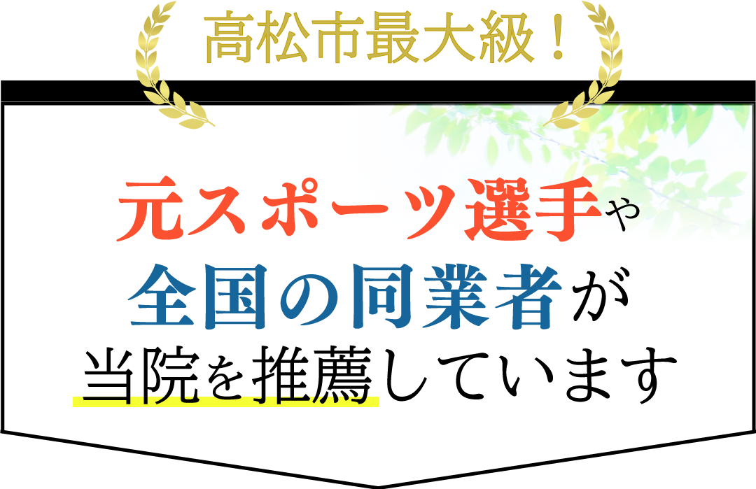 高松市最大級！ 元スポーツ選手、全国の同業者が当院を推薦しています